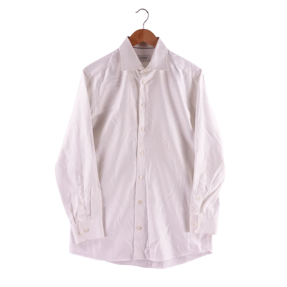 Eton Mens 16.5/42 Slim Fit White Twill Dress Shirt Spread Collar Long Sleeve